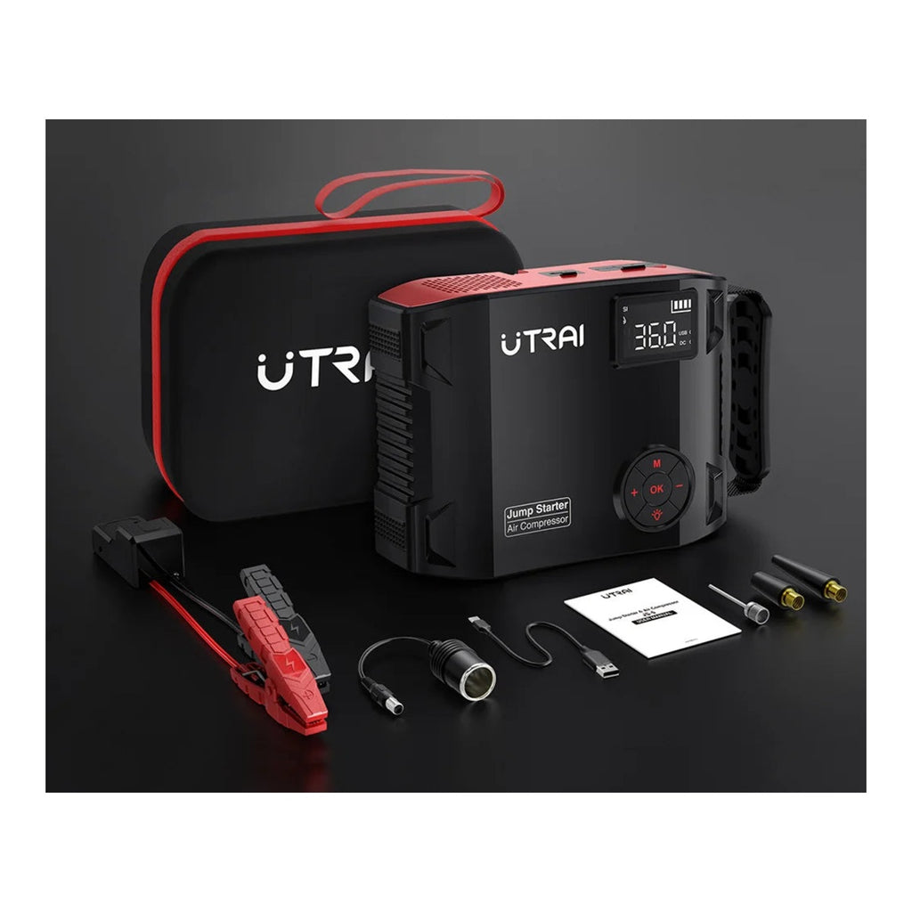 Booster de démarrage UTRAI 4 en 1 vu de trois quarts, sur fond blanc