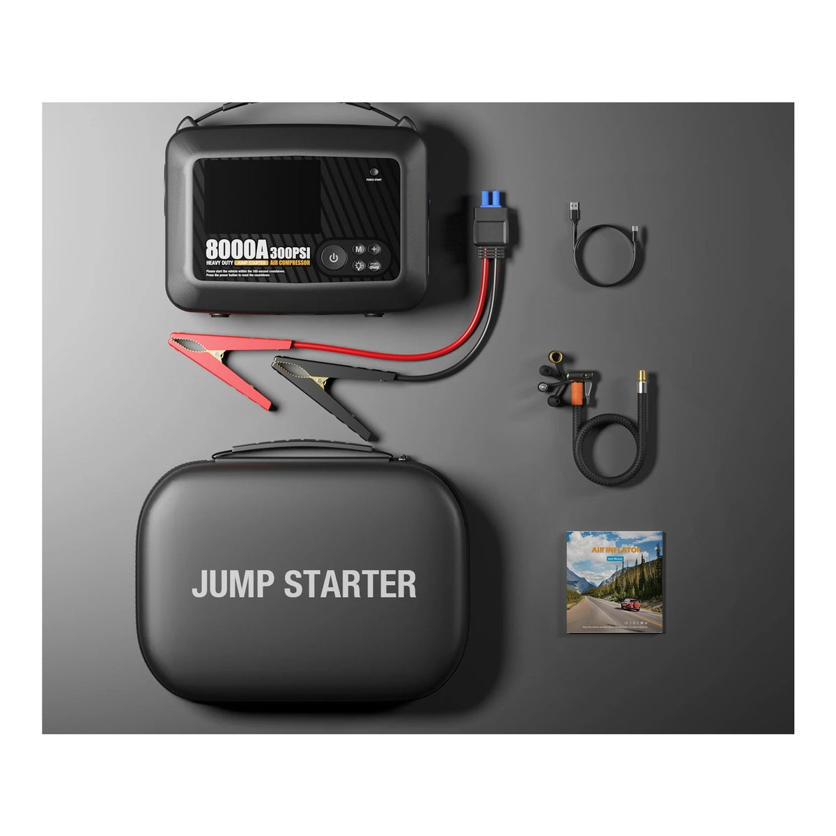 Contenu du coffret de la station de démarrage AdoreTrip, sur fond blanc